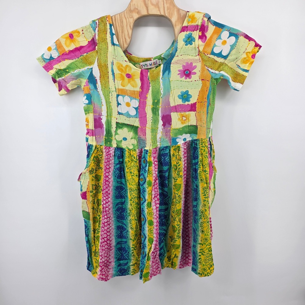 Jams World Vintage Mini Dress Womens Large Lacy Dacy Floral Rayon Pockets